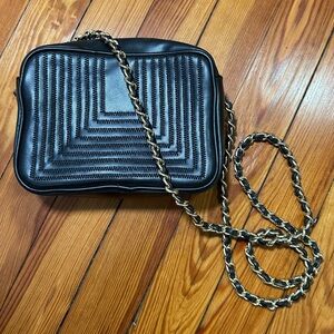 Vintage Jennifer Moore Black Geometric Quilted Gold Chain Crossbody Handbag